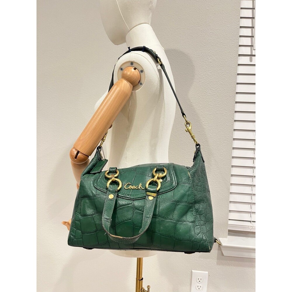 Coach Green Croc Embossed Leather Satchel Handbag - Picture 12 of 12